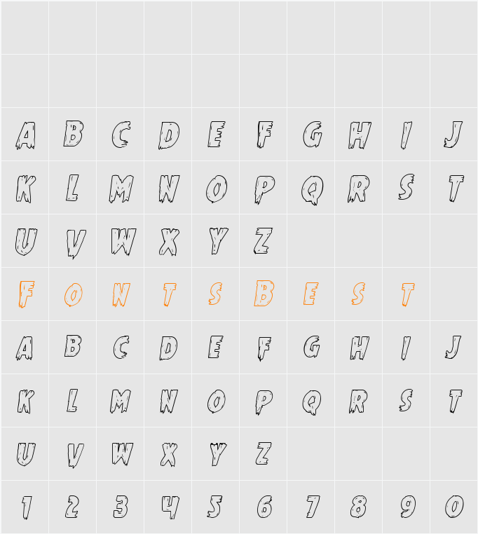 Mrs. Monster Outline Italic Character Map