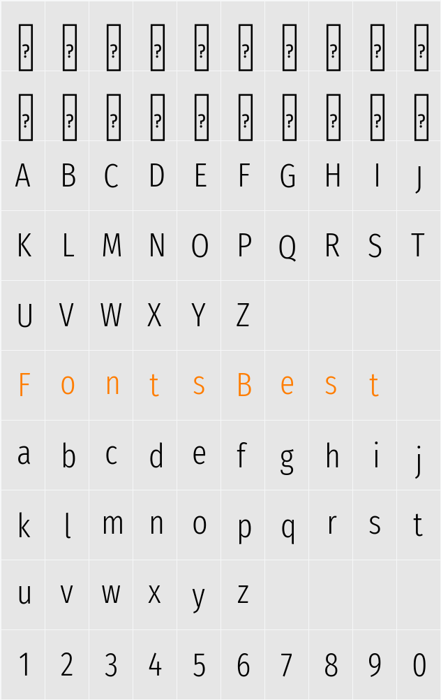 Fira Sans Extra Condensed Light Character Map