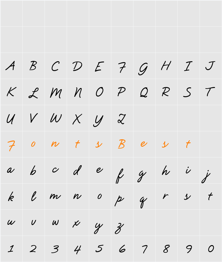 Natural Script Bold Character Map