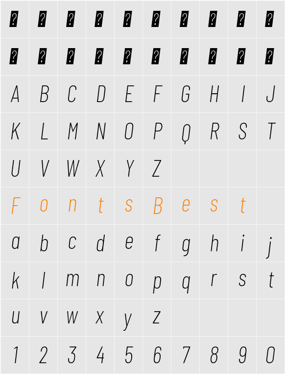 Barlow Condensed ExtraLight Character Map