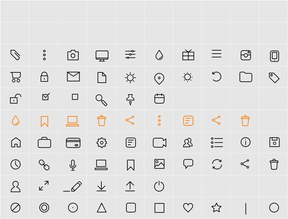 Arista Pro Icons ExtraLight Character Map