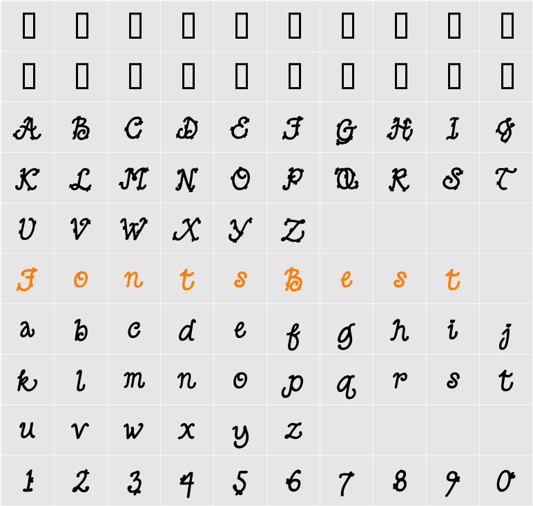 DJ Script Bold Character Map
