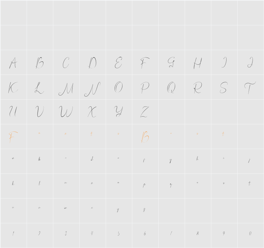 Bordershine Script Character Map