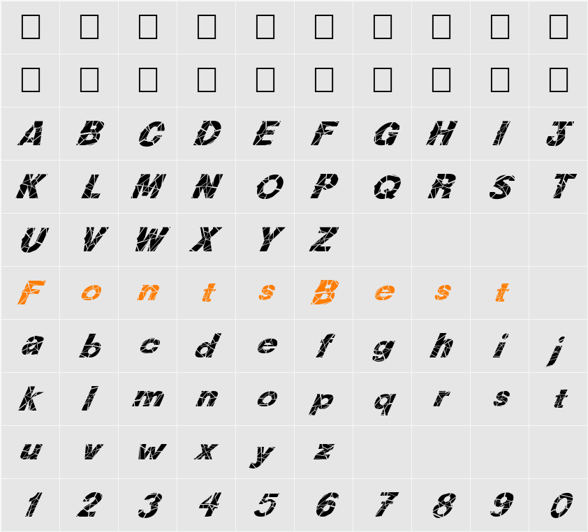 FZ JAZZY 36 CRACKED ITALIC Character Map