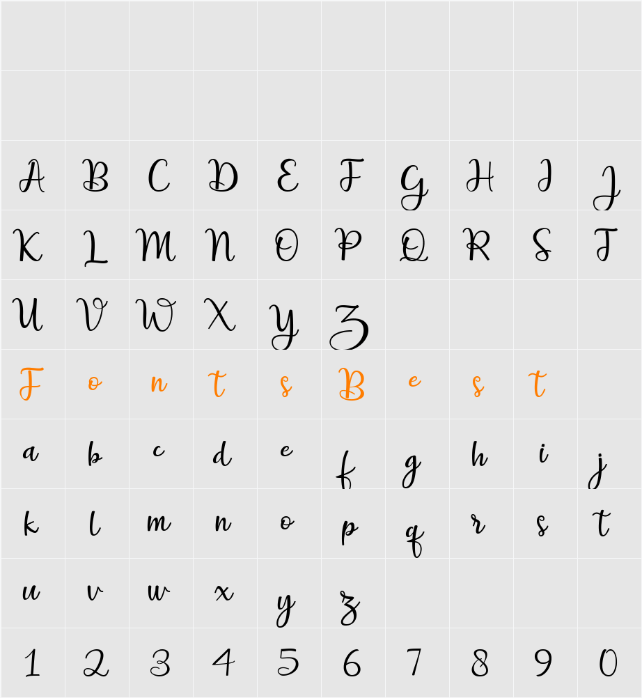 Blush Script Character Map