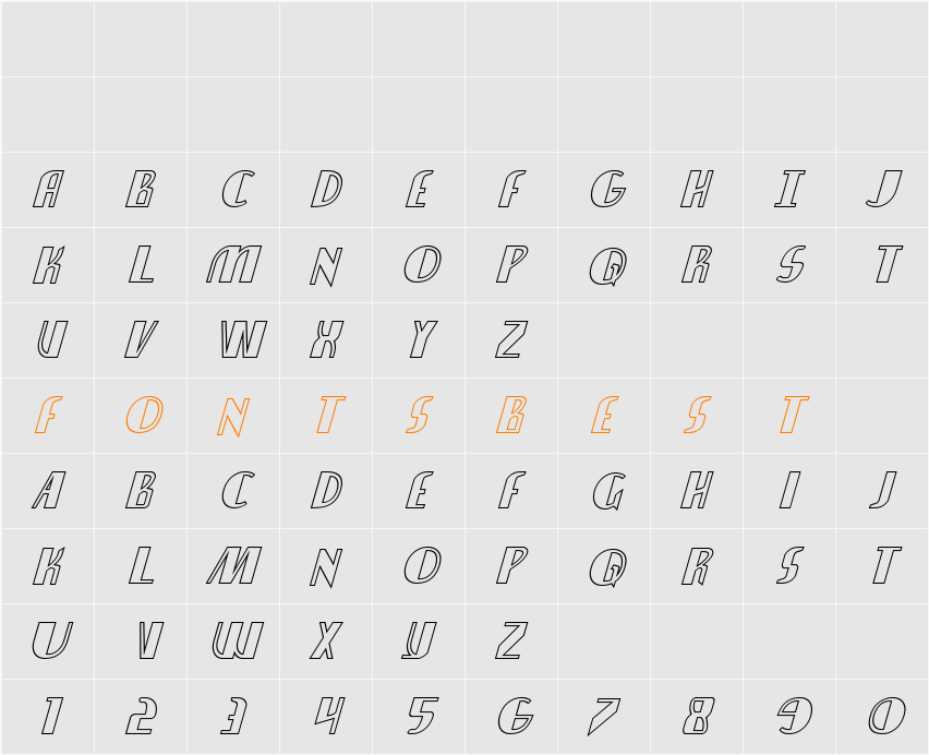 Nathan Brazil Shadow Italic Character Map