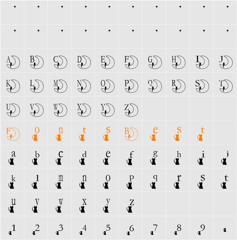 Mooncat Font Character Map