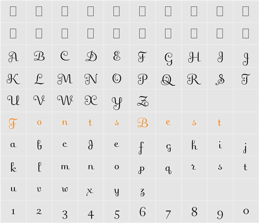 Fling LET Character Map