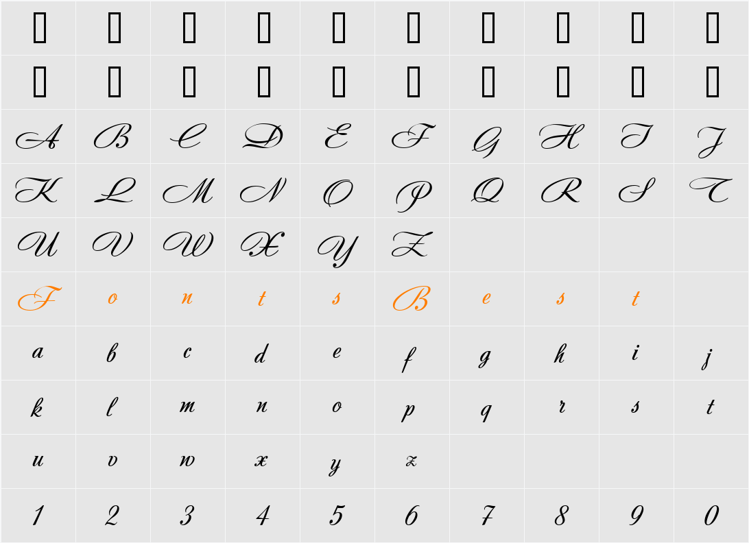 Andantino script Character Map