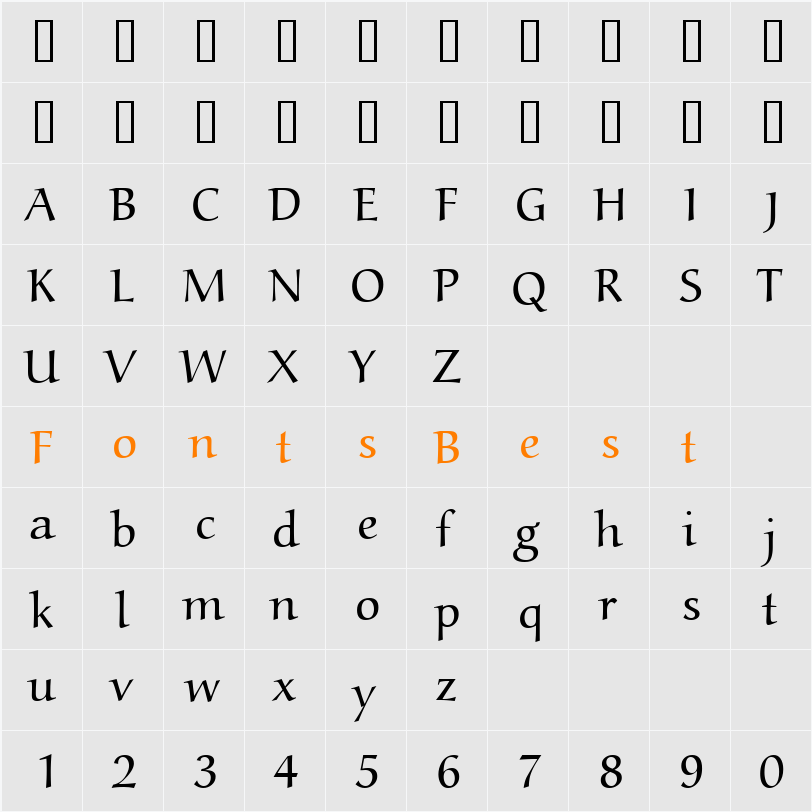 AucoinLight Character Map