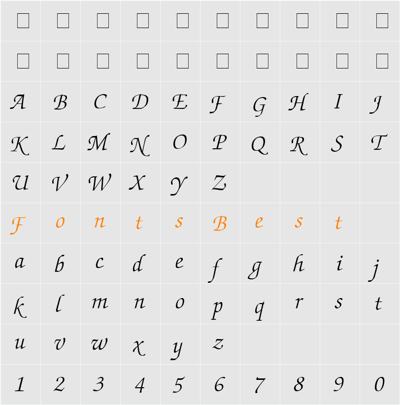 Chancery Script Light SSi Character Map