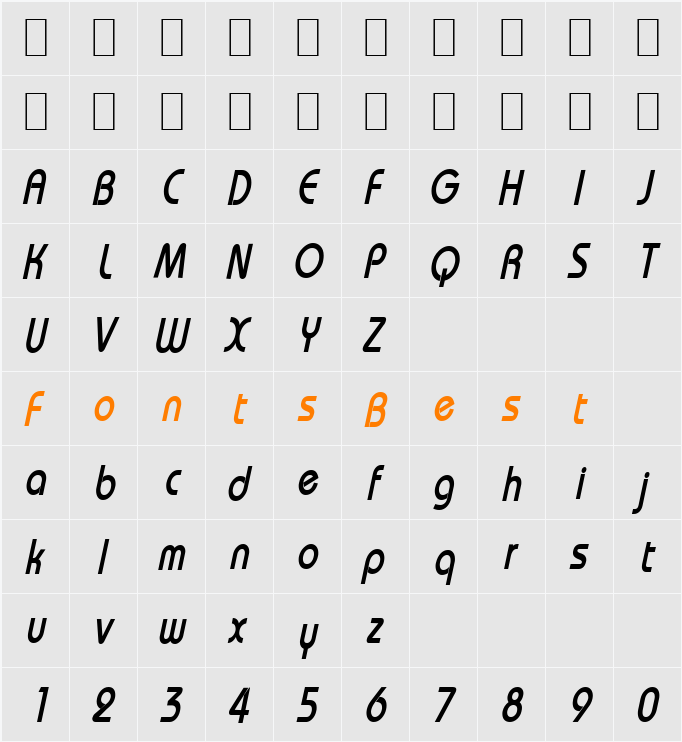 Bimini-Condensed Character Map