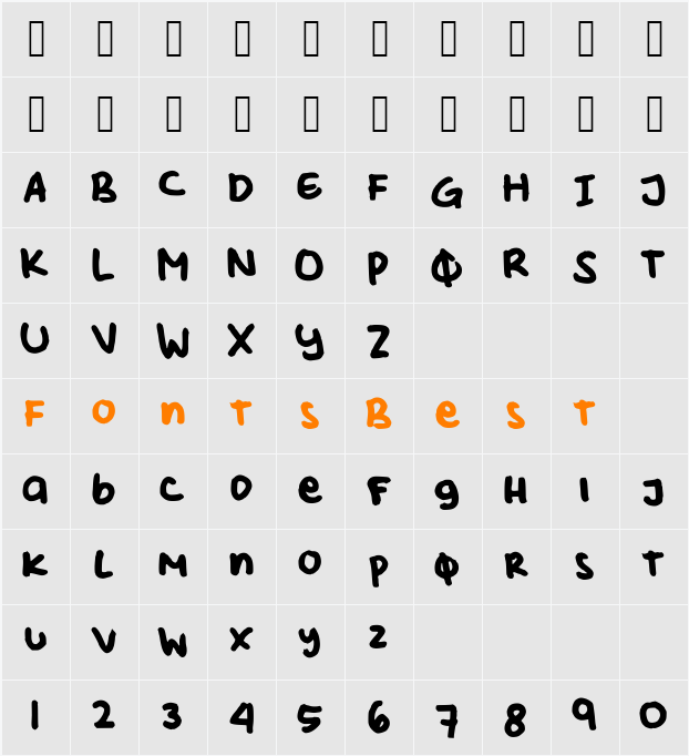 MyScriptFont Character Map