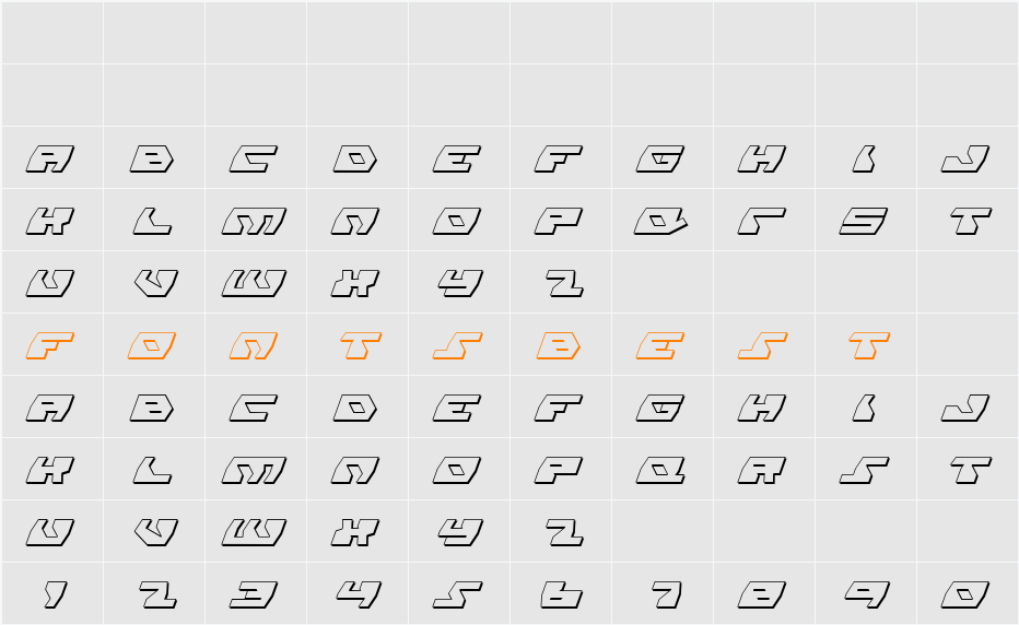 Daedalus Shadow Italic Character Map