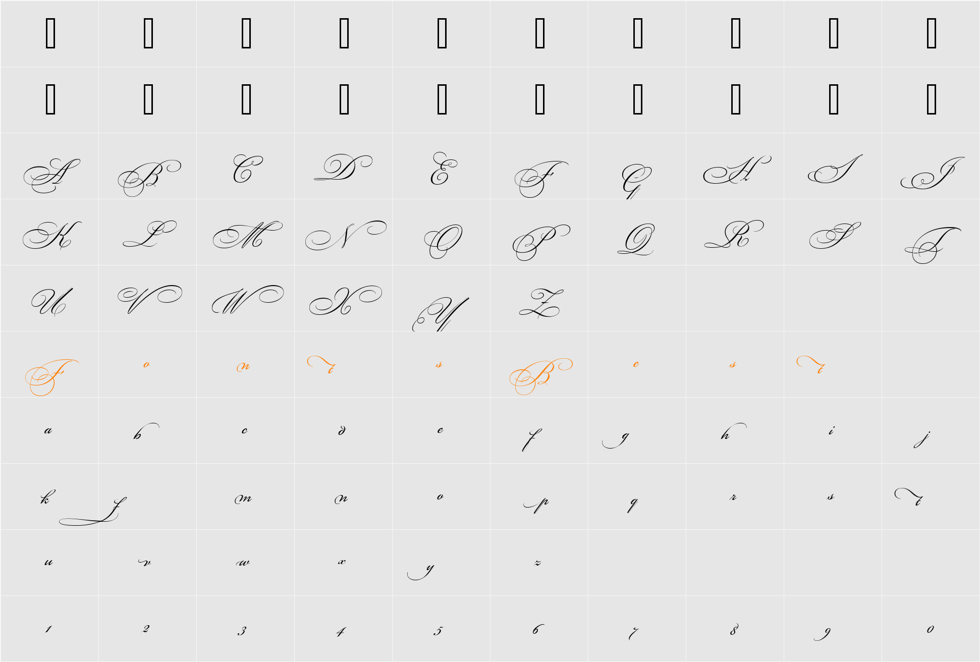 BickhamScriptFancy2 Character Map