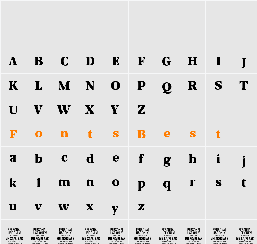 Blaak Black PERSONAL USE Character Map