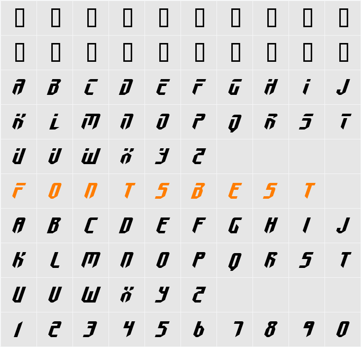 Fedyral II Expanded Italic Character Map