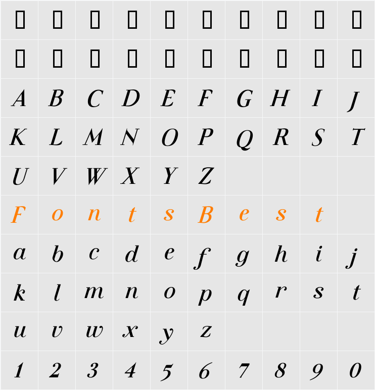 Felina SerifBold Italic Character Map