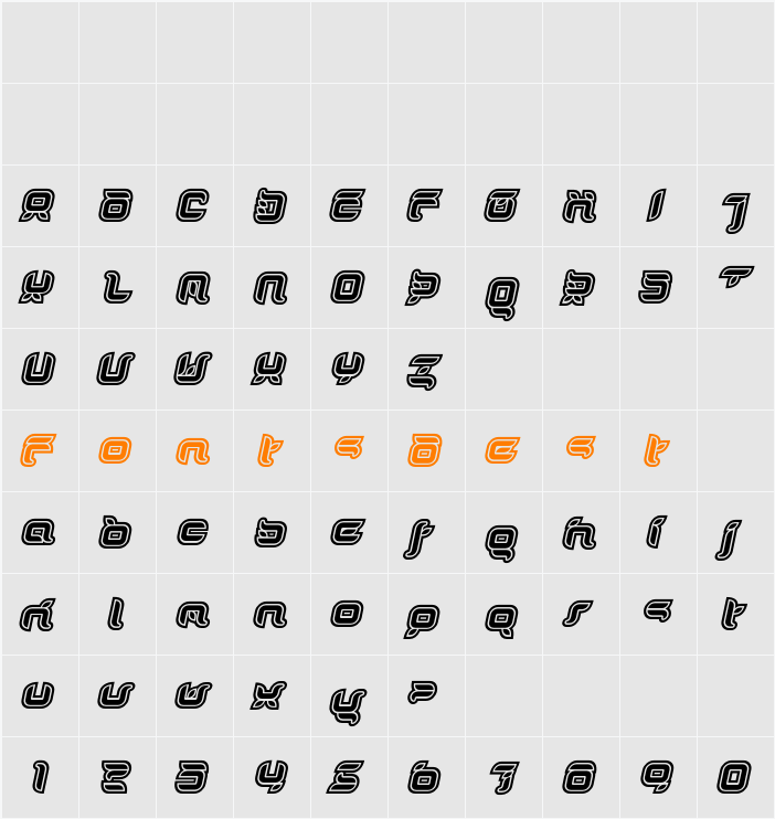 DorisOrange Outline Character Map