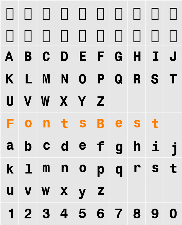 Monospac821 BT Character Map