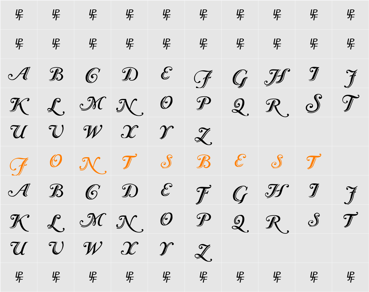Caslon Calligraphic Initials Character Map