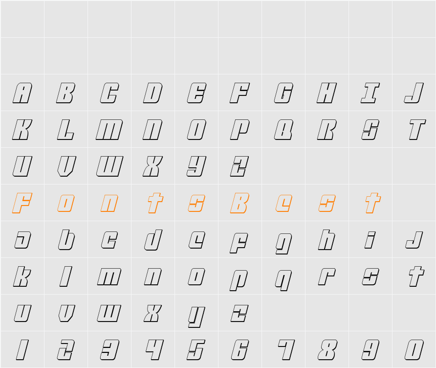 Mobile Infantry 3D Italic Character Map