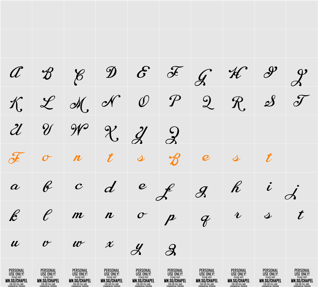 Chapel Script PERSONAL USE Character Map
