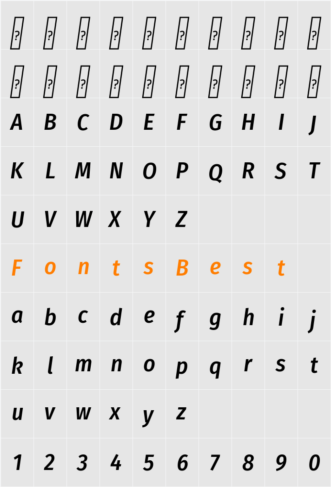 Fira Sans Condensed Medium Character Map