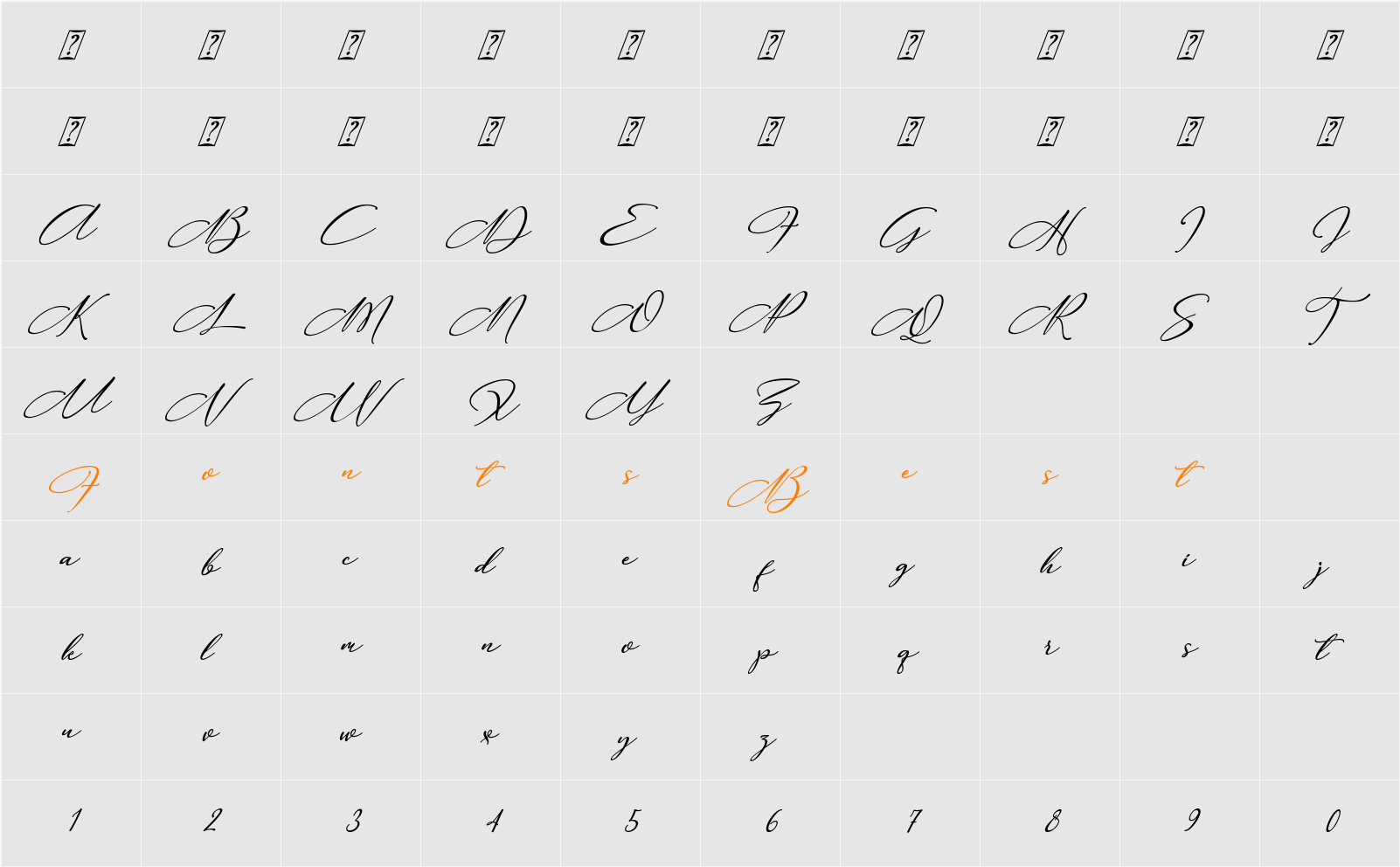 Anything Script_1 Character Map