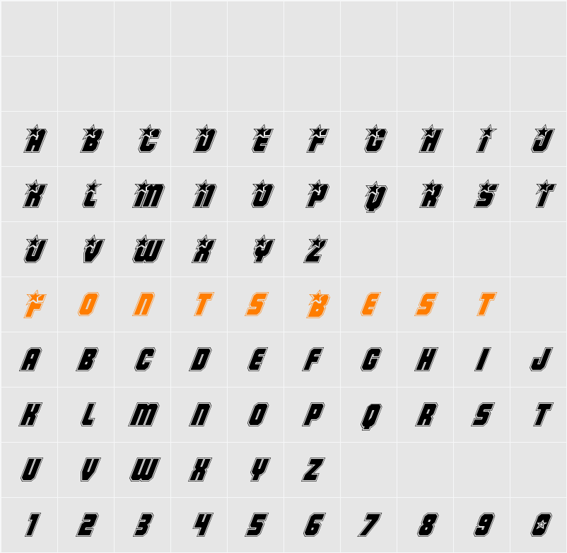 Army Rangers Academy Italic Character Map