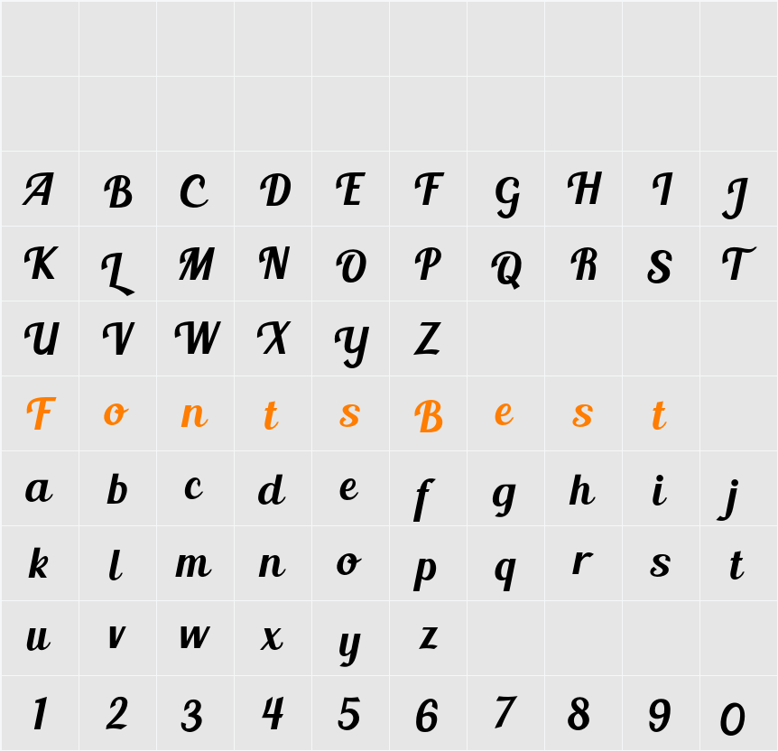 Blenda Script Character Map