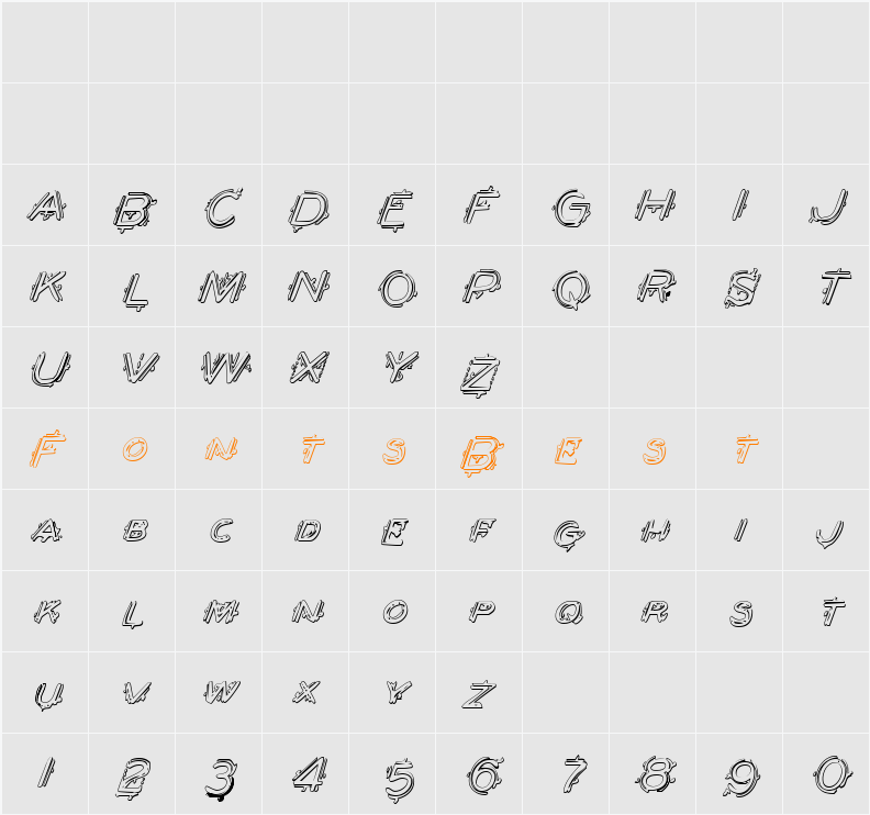 Berserker Shadow Italic Character Map