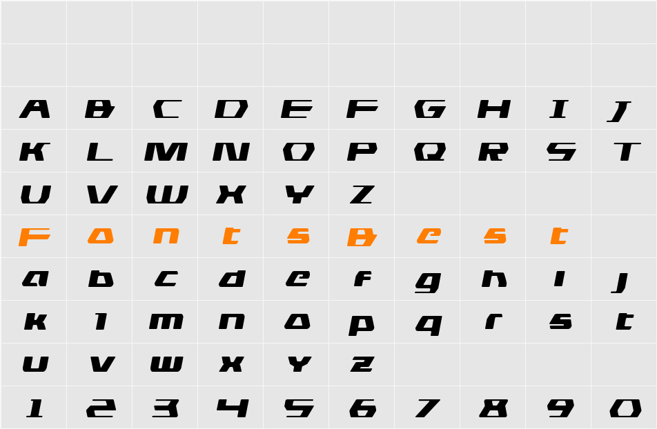DS man Expanded Semi-Italic Character Map