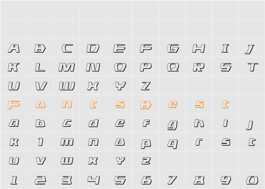 DS man 3D Semi-Italic Character Map