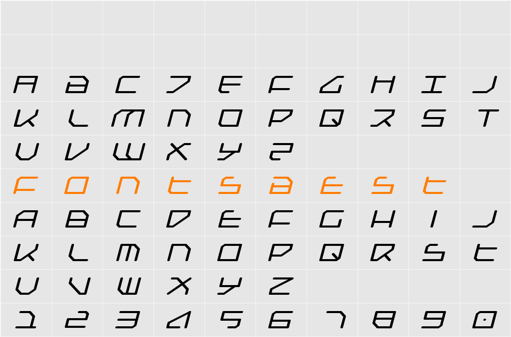 Federapolis Expanded Italic Character Map
