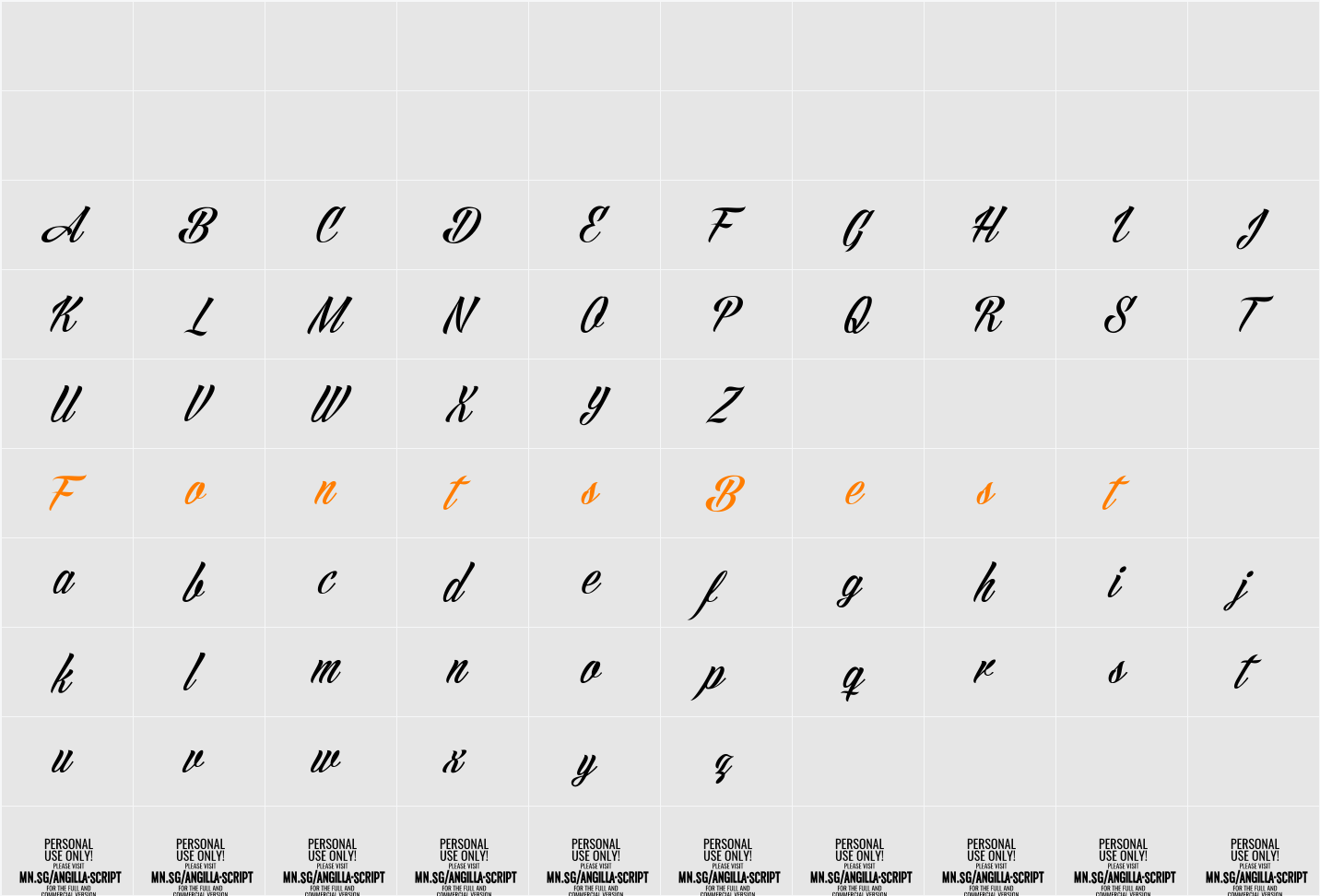 Angilla Script PERSONAL USE Character Map