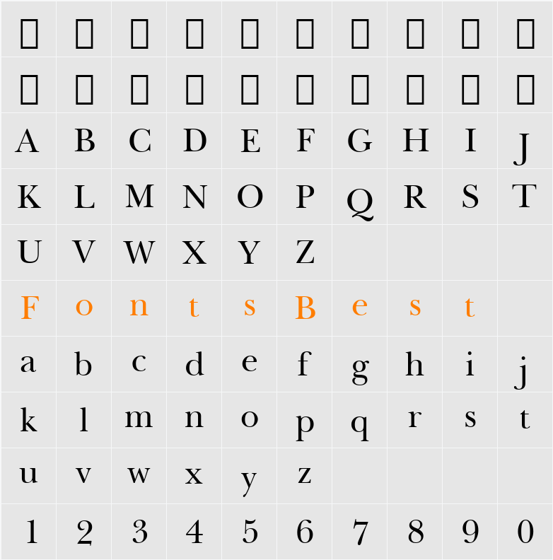 Baskerville Win95BT Character Map