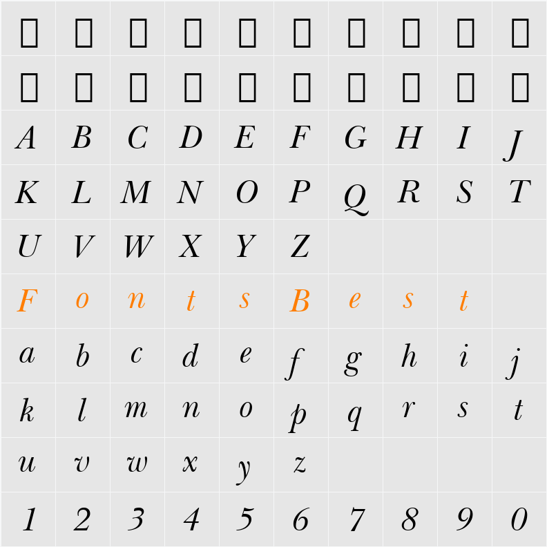 Baskerville Win95BT Character Map