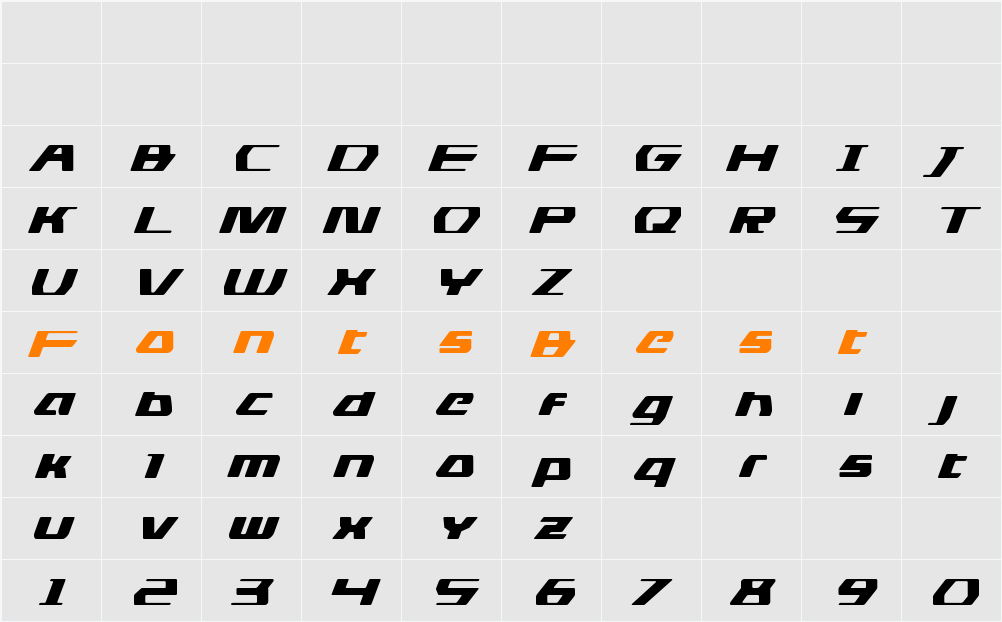 DS man Expanded Italic Character Map