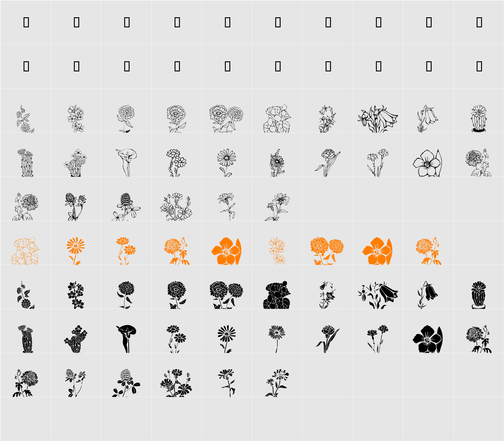 DT Flowers 1 Character Map