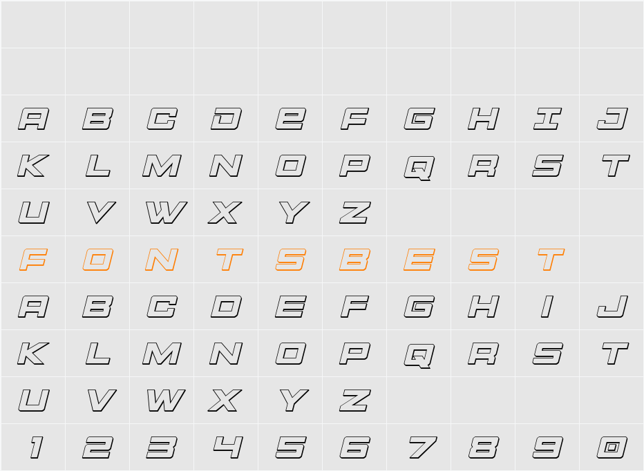 Montroc 3D Italic Character Map