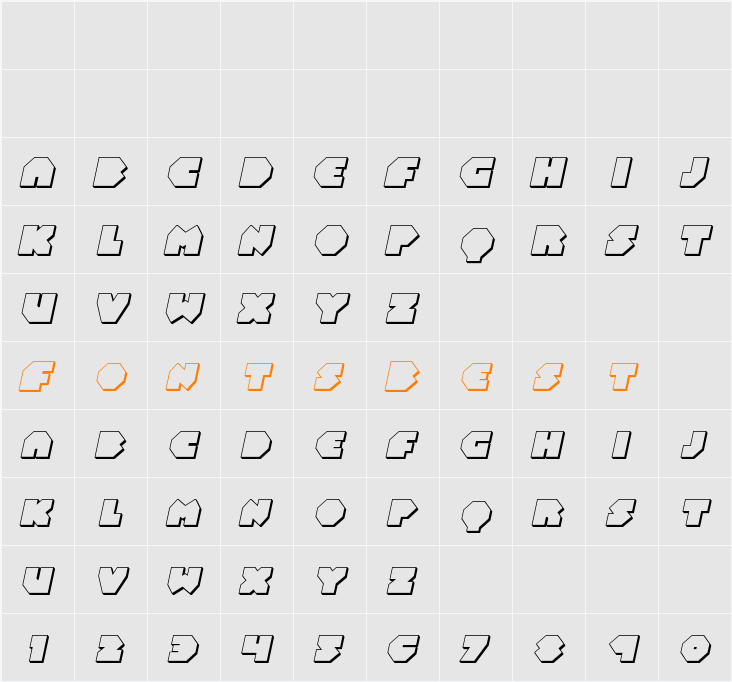 Bal-Astaral 3D Italic Character Map
