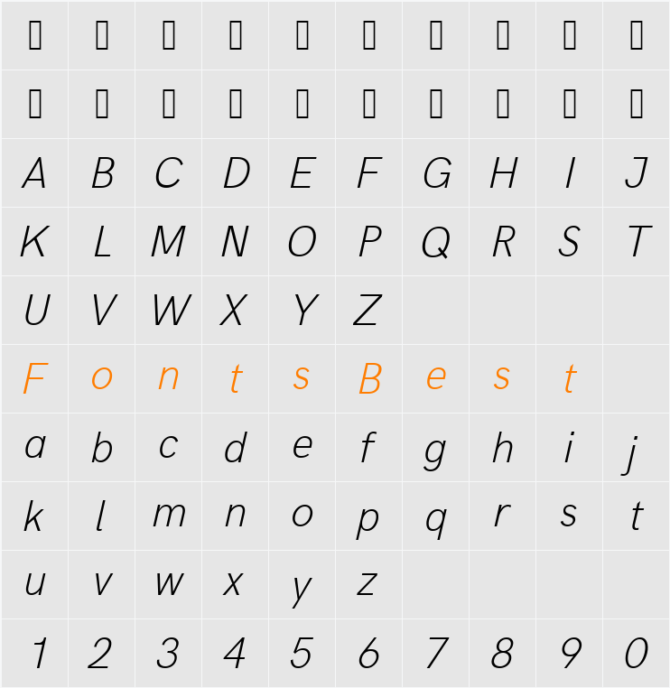 Acari Sans ExtraLight Character Map