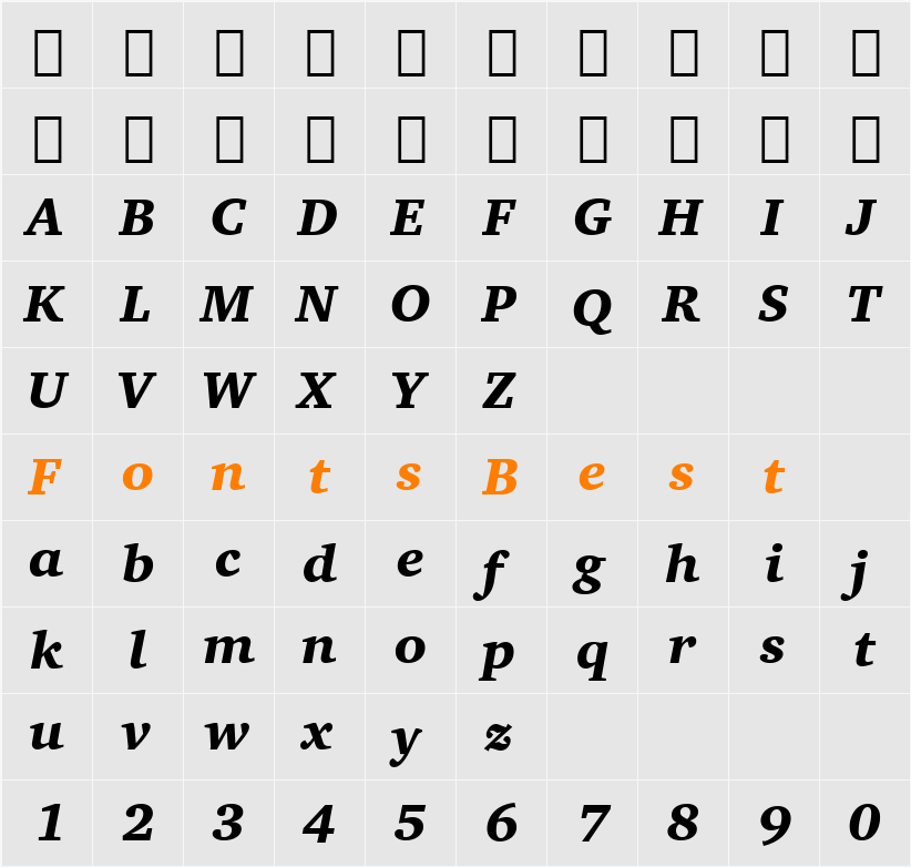 CharterITC BT Character Map