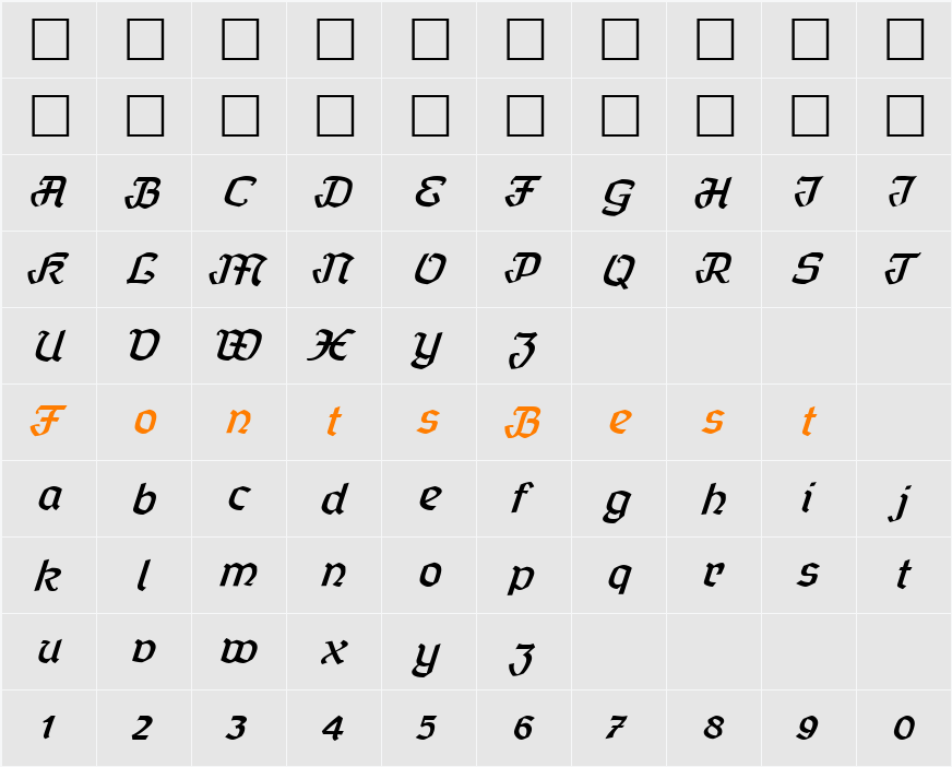 Curfract 51 DB Character Map
