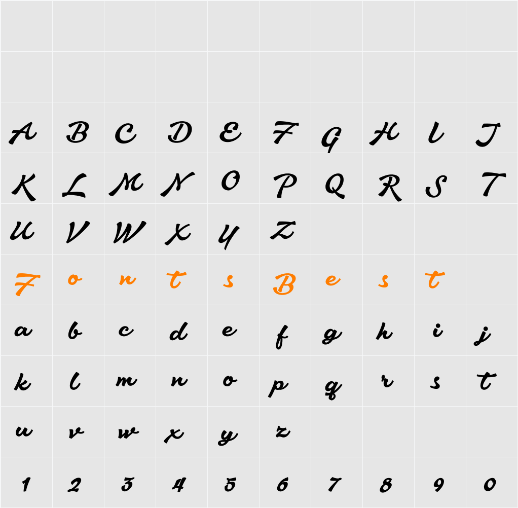Aromia Script Bold Character Map