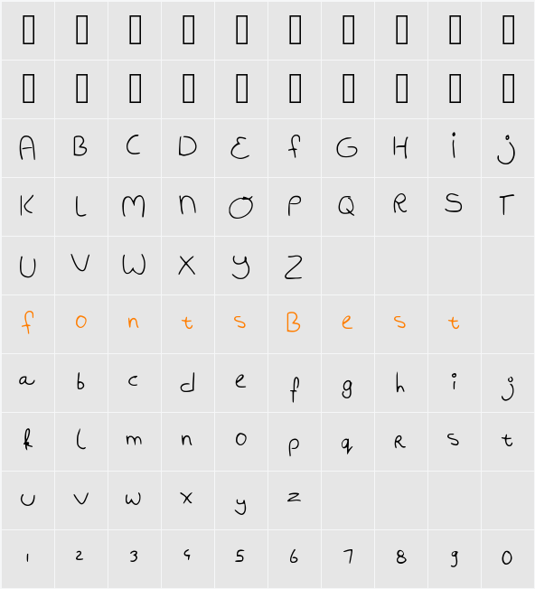 Badhandwriting Character Map