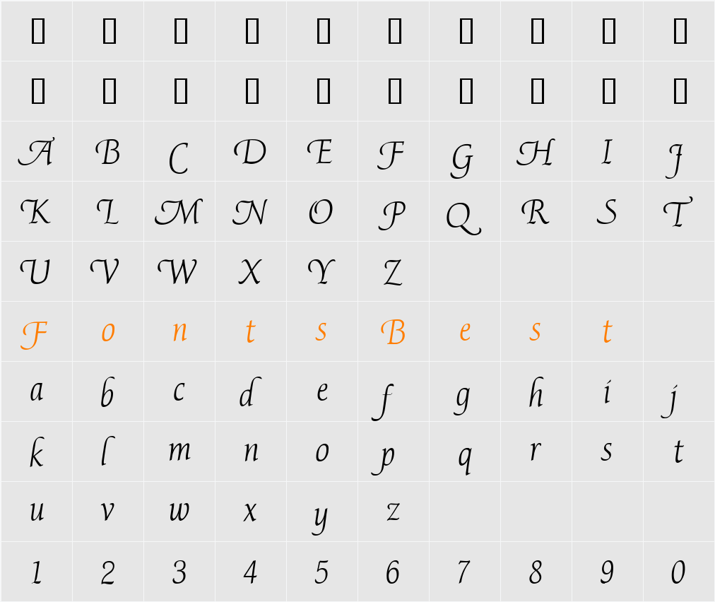 Avocet Light Character Map