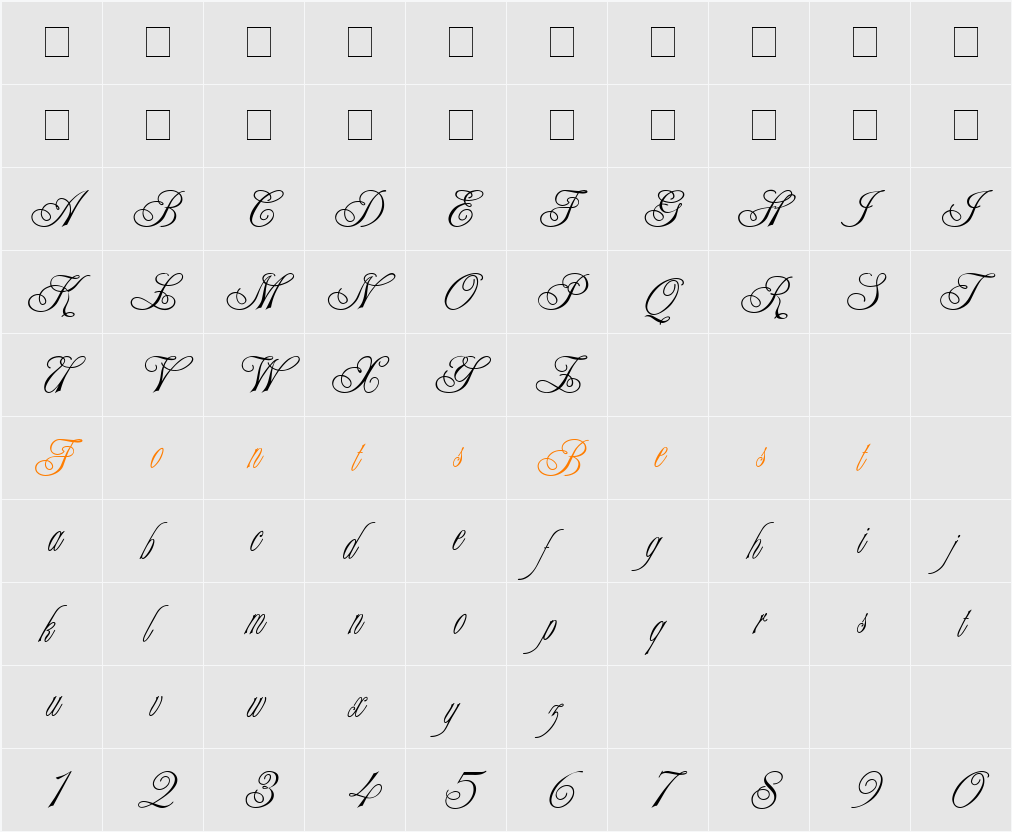 Alexei Copperplate Character Map
