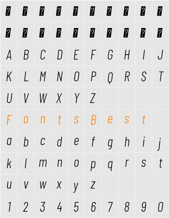 Barlow Condensed Light Character Map